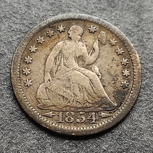 États-Unis Half Dime 1854 Seated Liberty Argent 15.5 mm 1.18 gr