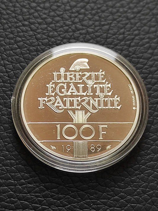 100 Francs 1989 Droits de l'homme. Argent Belle Epreuve BE. 15 gr 31 mm