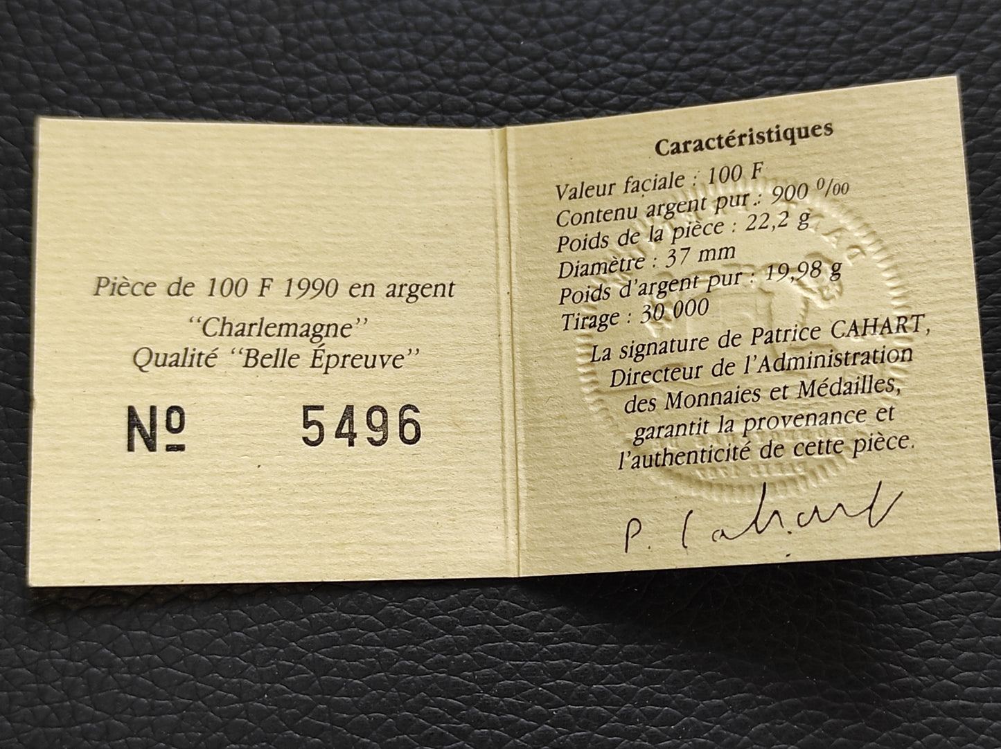 100 Francs 15 Ecus 1990 Charlemagne. Argent Belle Épreuve BE. 22.2 gr 37 mm