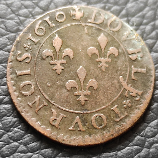 Henri IV (1589-1610) Double Tournois 1610 D Lyon 3.52 gr