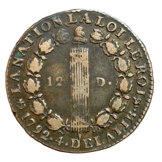Constitution Louis XVI (1774-1792) 12 Deniers 1792 H La Rochelle 12.64 gr G.15
