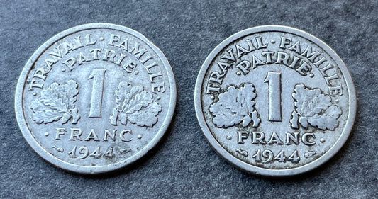 État Français - 1 Franc BAZOR 1944 Petit C 1.30 gr Rare