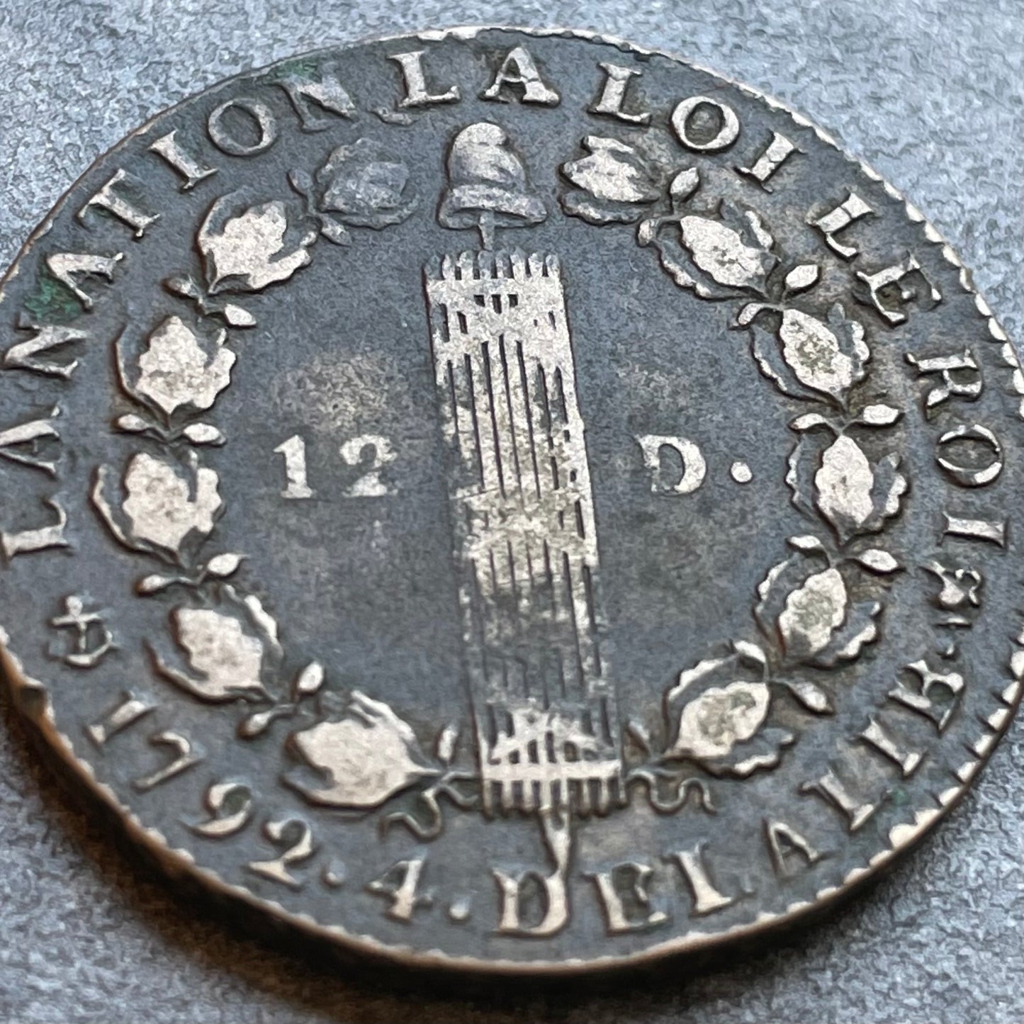 Constitution Louis XVI (1774-1792) 12 Deniers 1792 H La Rochelle 12.64 gr G.15