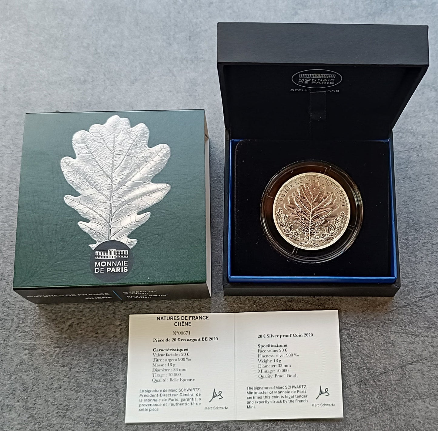 Monnaie de Paris 20 Euros 2020 BE Natures de France Chêne Argent Dans son coffret