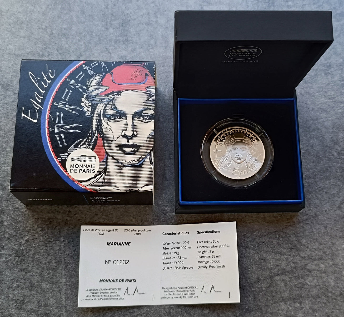 Monnaie de Paris 20 Euros 2018 BE Marianne Egalité Argent Dans son coffret