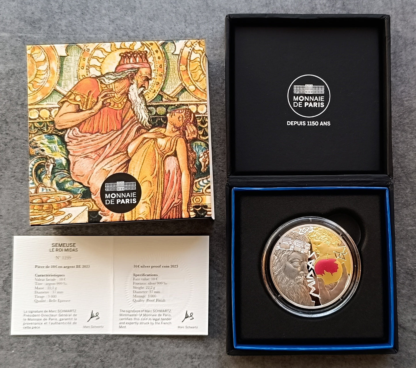 Monnaie de Paris 10 Euros 2023 BE Le Roi Midas Argent Dans son coffret