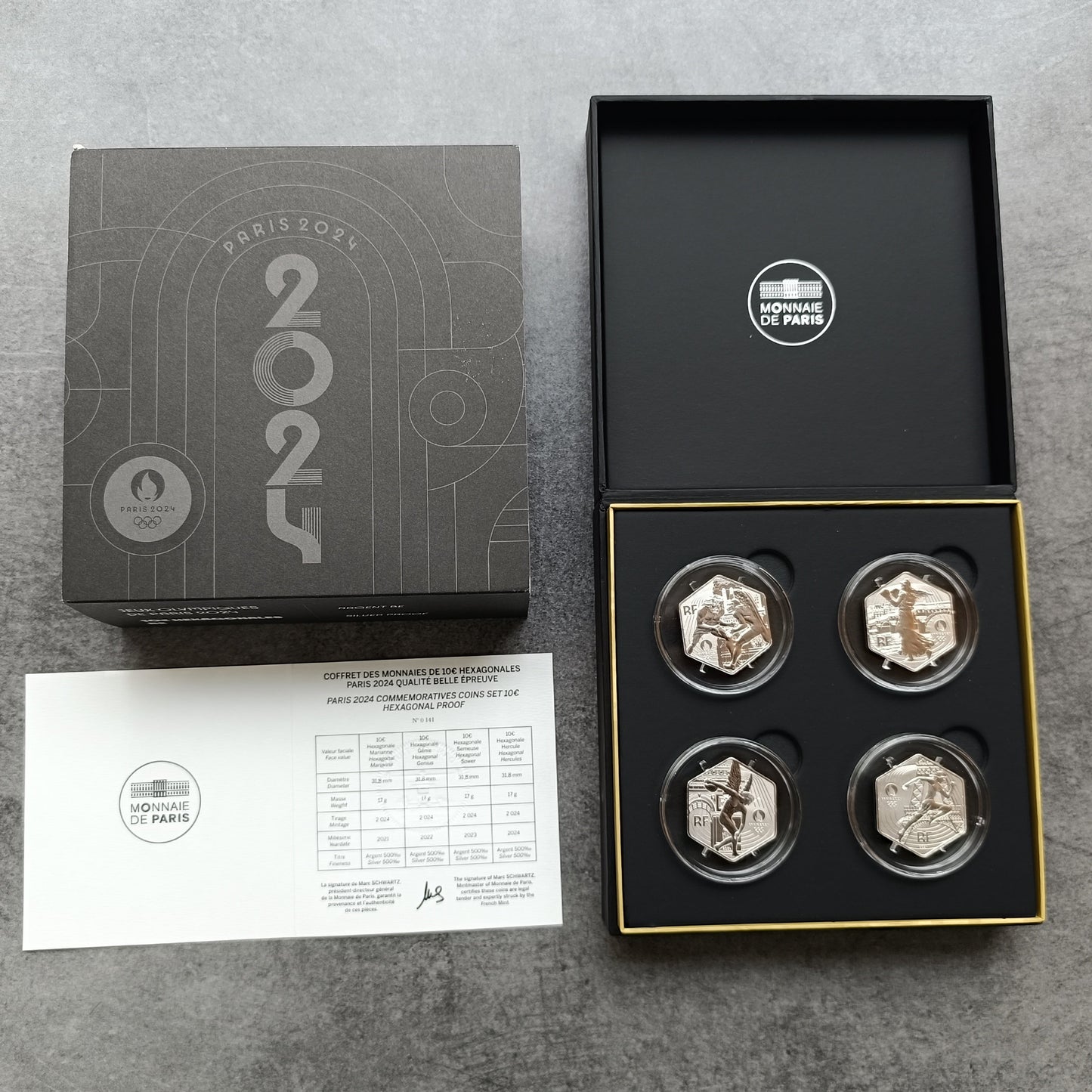 Monnaie de Paris Jeux Olympiques et Paralympiques de Paris JO 2024 Coffret de 4 monnaies 10€ hexagonales Argent BE