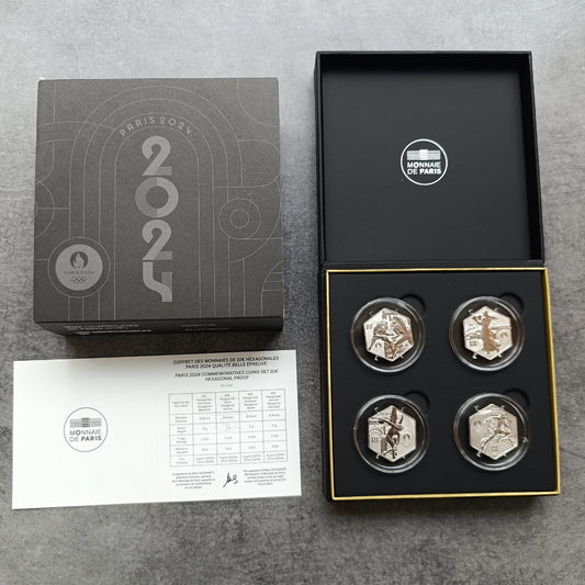 Monnaie de Paris Jeux Olympiques et Paralympiques de Paris JO 2024 Coffret de 4 monnaies 10€ hexagonales Argent BE