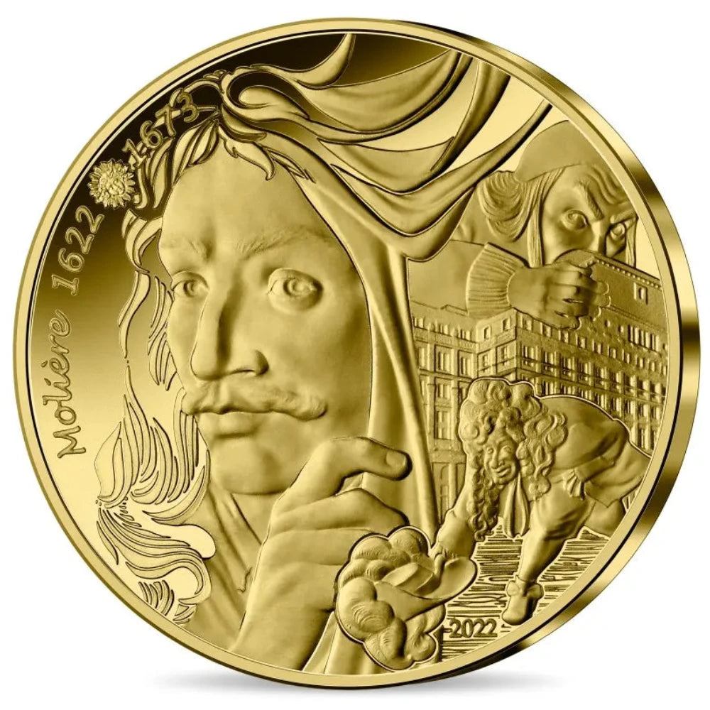 Monnaie de Paris 5 Euros Or 2022 BE L'Art de la plume Molière 0,5 gr Dans son coffret