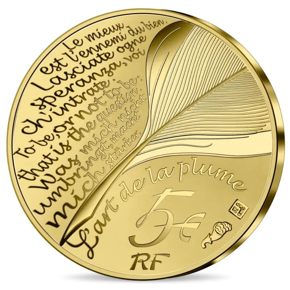 Monnaie de Paris 5 Euros Or 2022 BE L'Art de la plume Molière 0,5 gr Dans son coffret