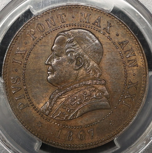 PAPAL STATES Pie IX (1846-1878) 4 soldo 20 Centesimi 1867-R - Year 21 - PCGS MS63BN