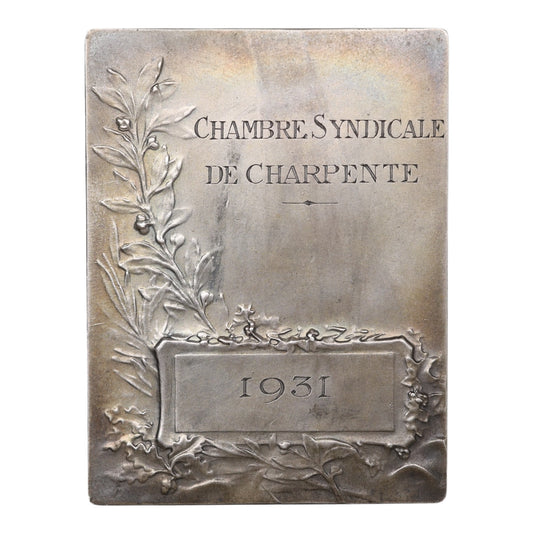 Médaille Plaquette en Argent Chambre syndicale de Charpente 1931