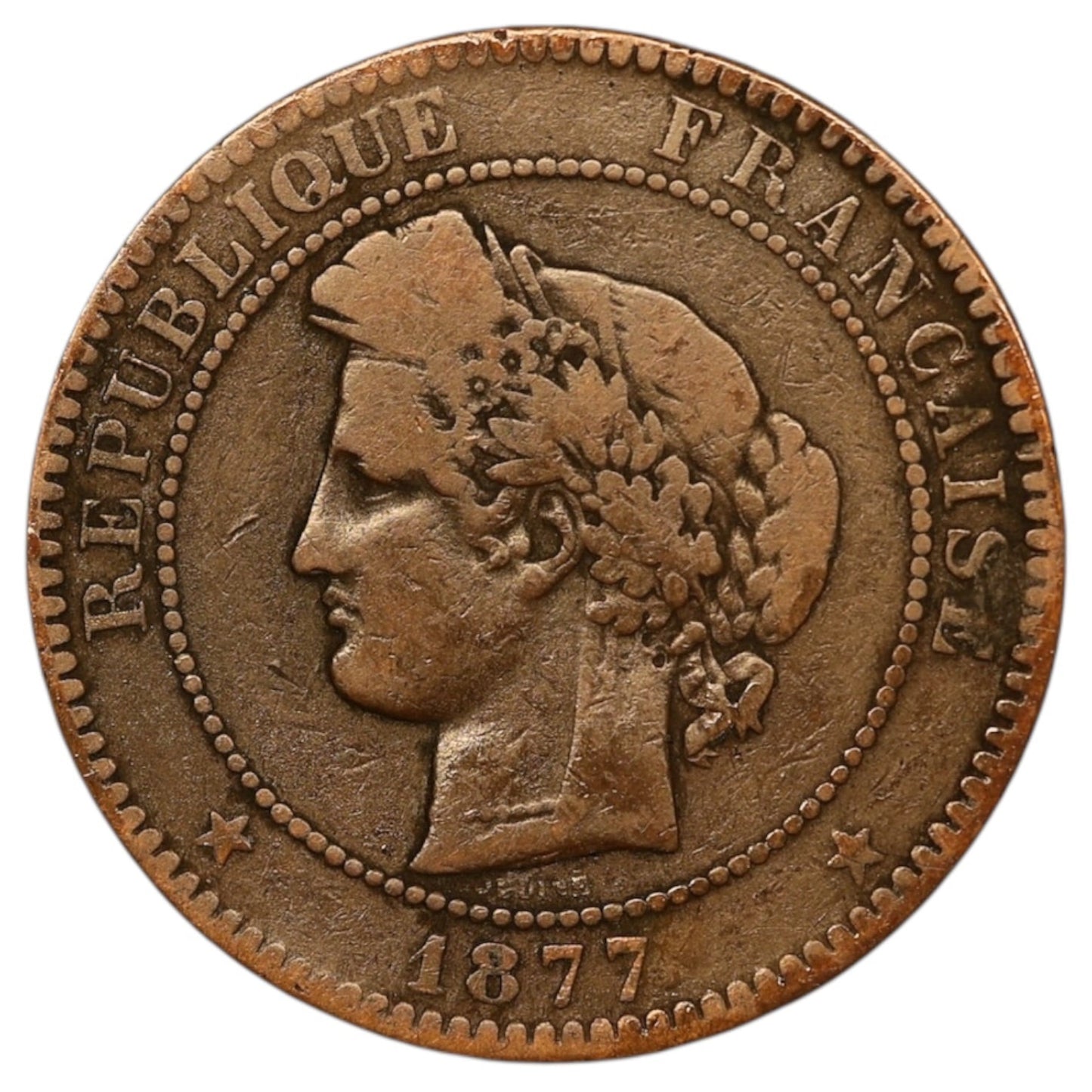 Cérès 10 Centimes 1877 K Bordeaux 9.73 gr