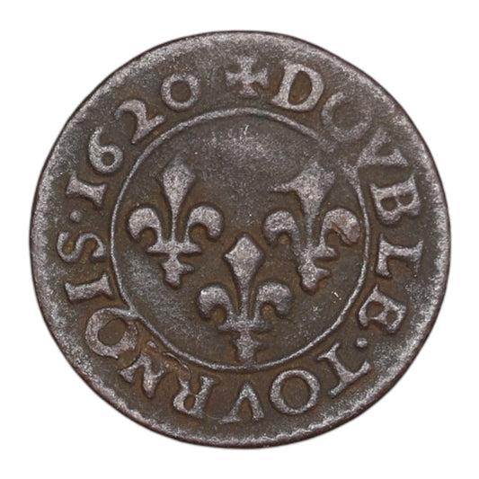 Louis XIII (1610-1643) Double Tournois 1620 G Poitiers 2.59 gr