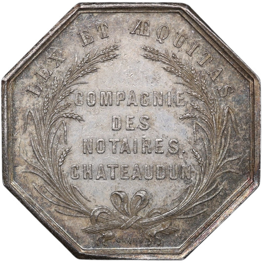 Jeton Compagnie des Notaires Chateaudun Napoléon III Tête Nue Argent 12.44 gr 31 mm