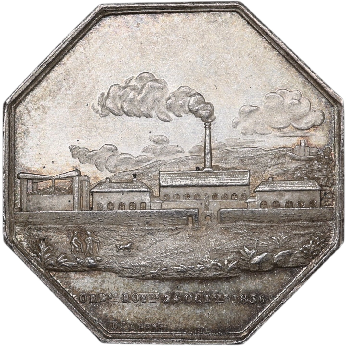 Jeton Société d'éclairage par le gaz pour la ville de Lyon 1836 Argent 15.20 gr