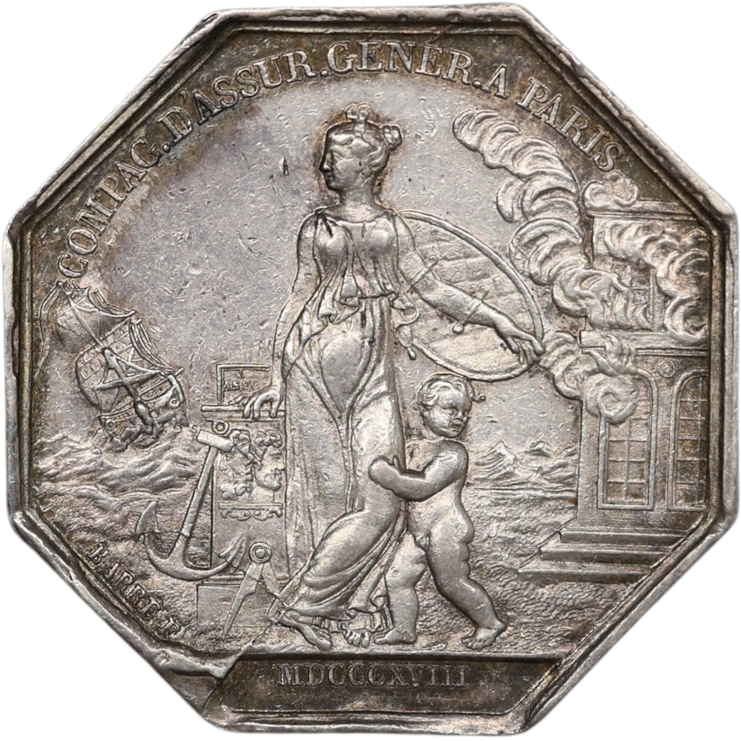 Jeton of general insurance company of Paris 1818 silver 12.11 gr 30 mm
