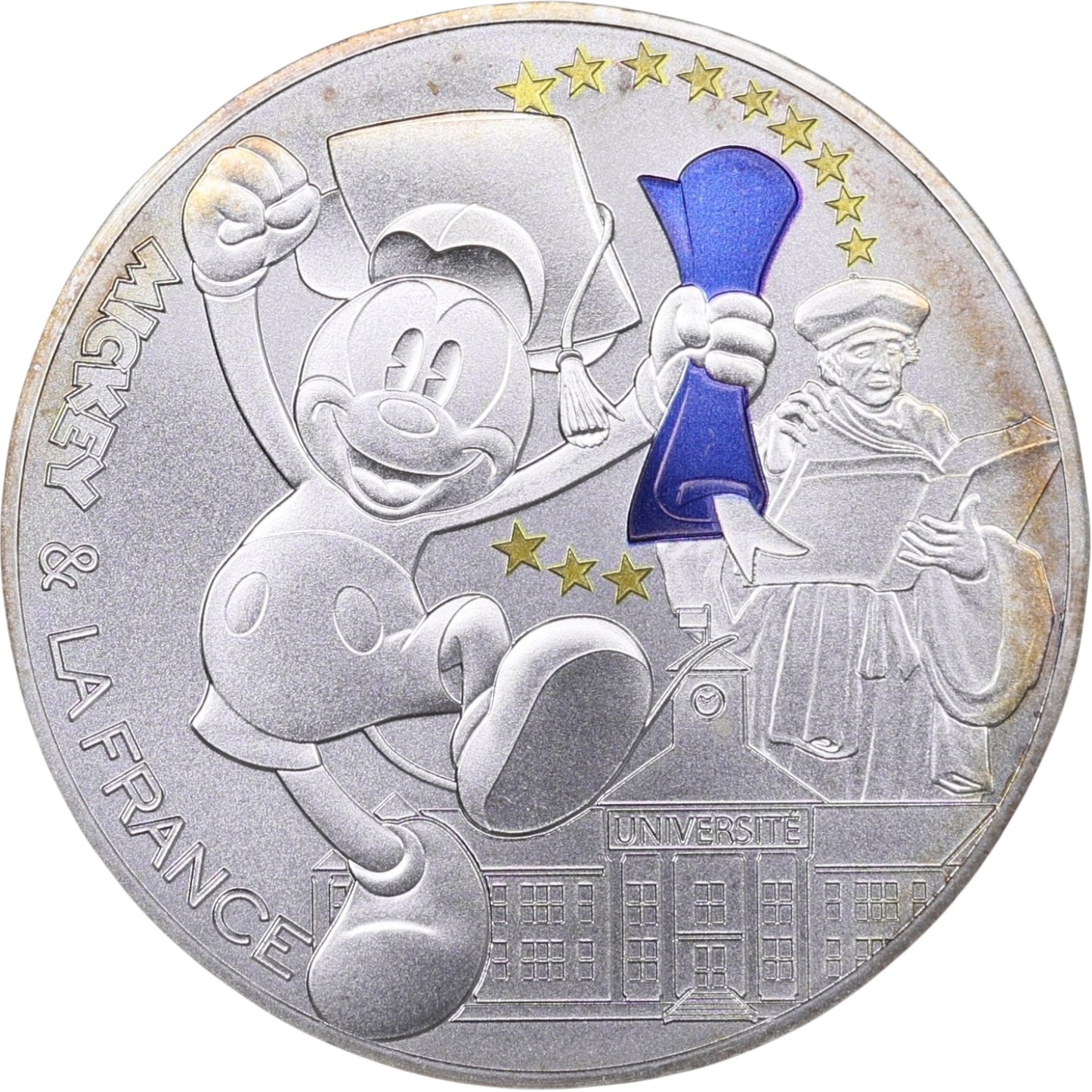 Monnaie de Paris 50 Euros Colorisée 2018 Mickey & la France Mickey étudiant Argent 41 gr