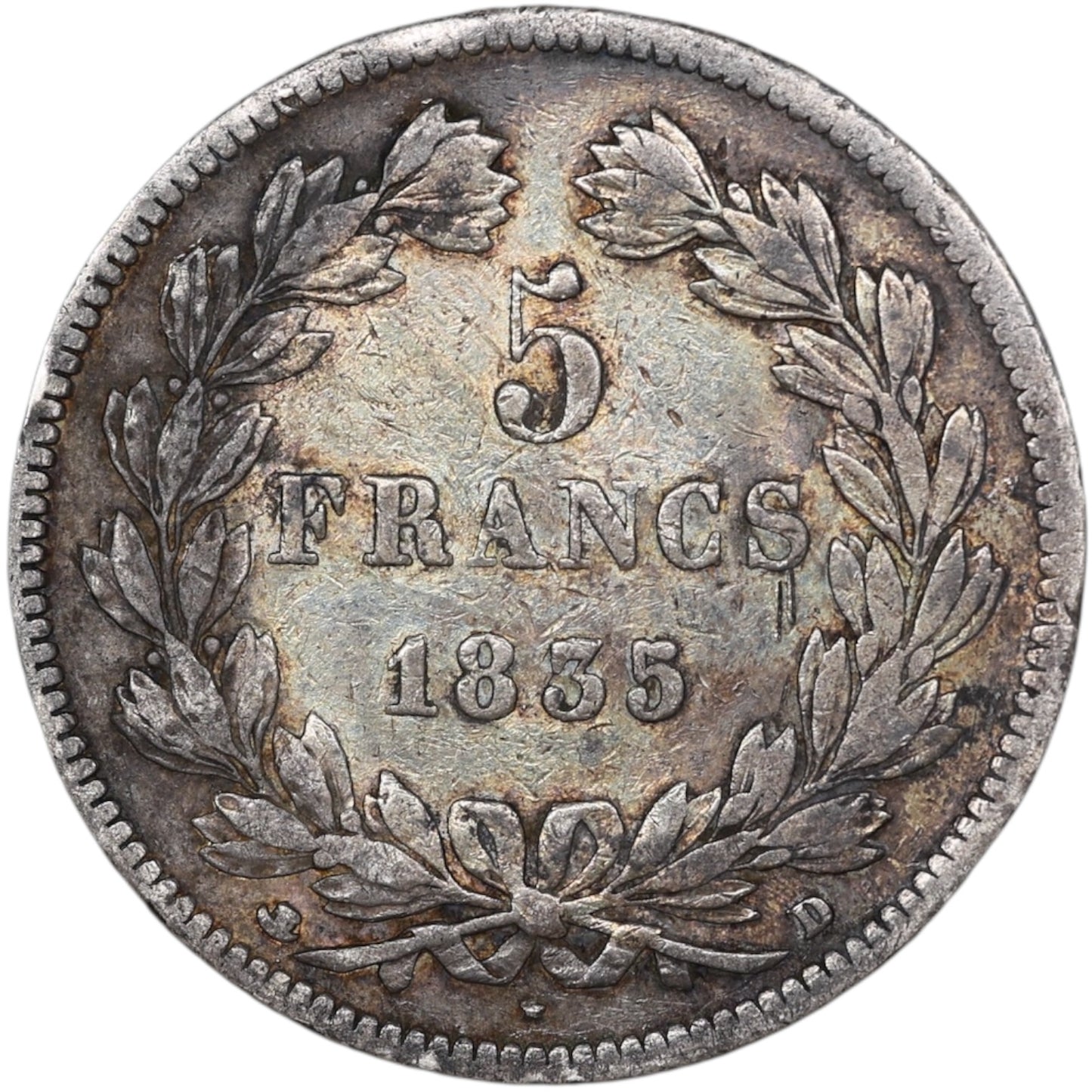 Louis-Philippe Ier (1830-1848) 5 francs argent 1835 D Lyon Fautée défaut de flan 24.78 gr