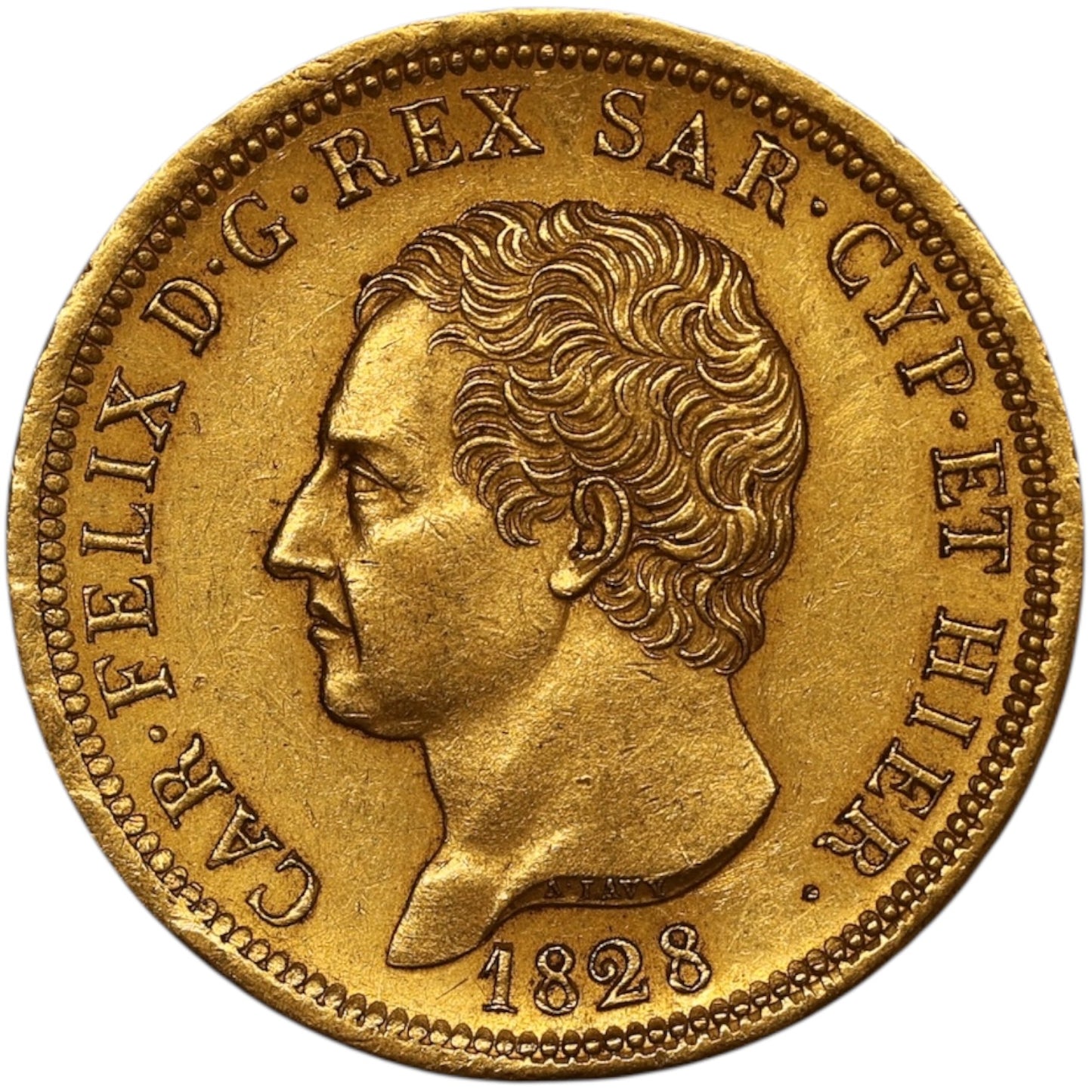 Italie Royaume de Piémont Sardaigne Charles Félix (1821-1831) 80 Lire Or 1828 P Gênes Ancre 25.87 gr