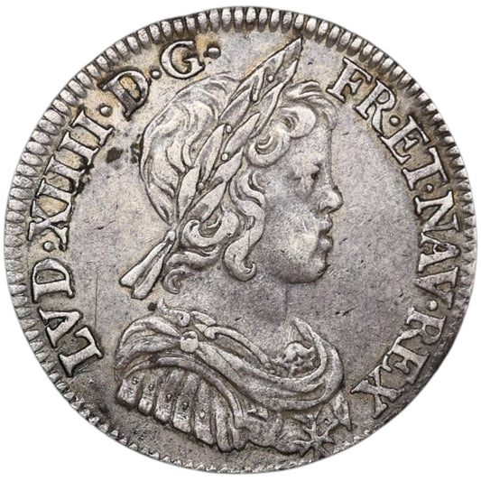 Louis XIV (1643-1715) Quart d'Ecu at the short wick 1645 In Paris Silver 6,82 GR
