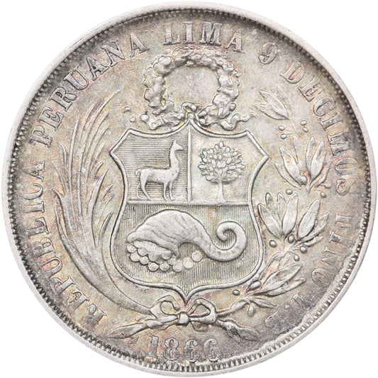 Pérou Un Sol 1866 Argent 24.91 Gr