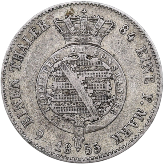Allemagne Duché de Saxe-Cobourg et Gotha 🇩🇪 Ernest II (1844-1893) 1/6 Thaler 1855 F Dresde Ag 5.22 gr