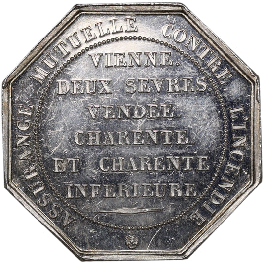 Jeton assurance contre l'incendie 1838 Vienne Deux Sèvres Vendée Charente et Charente Inférieure Argent 12.91 gr