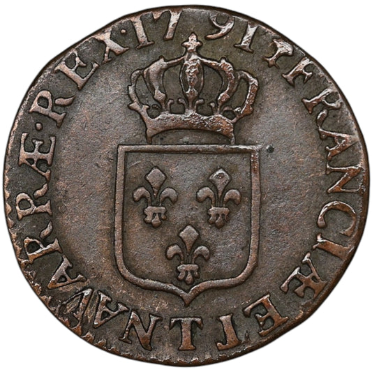 Louis XVI (1774-1792) half floor at the shield 1791 t nantes 5.93 gr 24.5 mm