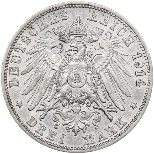 Allemagne Baden Friedrich II 3 Mark 1914 G Karlsruhe Argent 16.65 gr