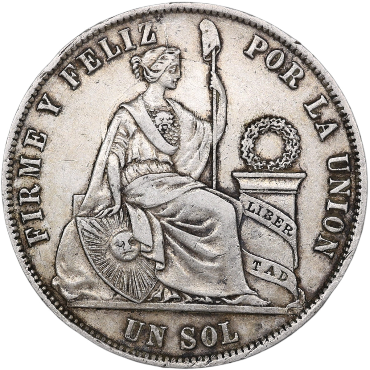 Pérou Un Sol 1873 Argent 24.98 gr