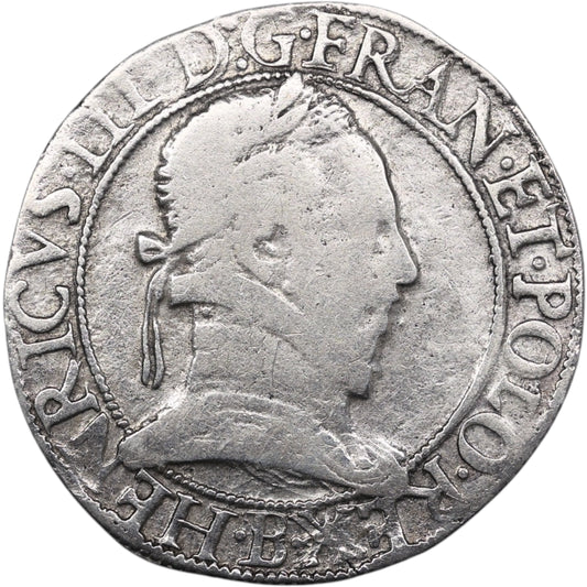 Henri III (1574-1589) Franc au col plat 1576 B Rouen Argent 13.89 gr