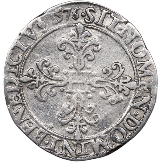 Henri III (1574-1589) Franc au col plat 1576 B Rouen Argent 13.89 gr