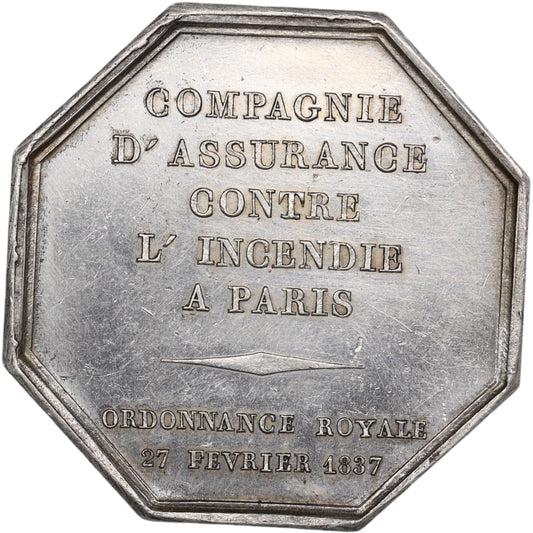 Jeton Compagnie d'assurance contre l'incendie à Paris. Ordonnance royale 27 février 1837 Argent 18.59 gr