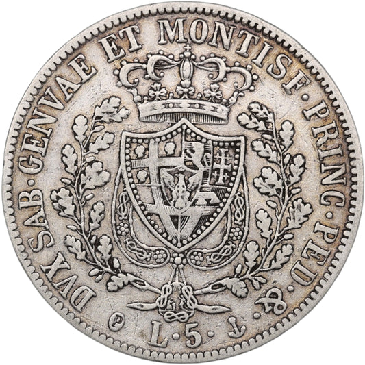 Italie Royaume de Piémont Sardaigne Charles Félix 5 Lire 1830 P Gênes Argent 24.62 gr