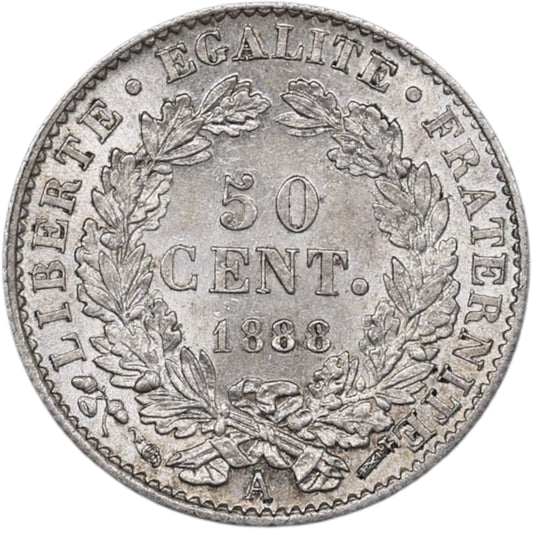 Cérès 50 Centimes 1888 Paris Argent 2.50 gr