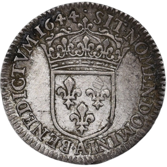 Louis XIV (1643-1715) Douzième d'écu à la mèche courte 1644 A Paris Argent 2.26 gr
