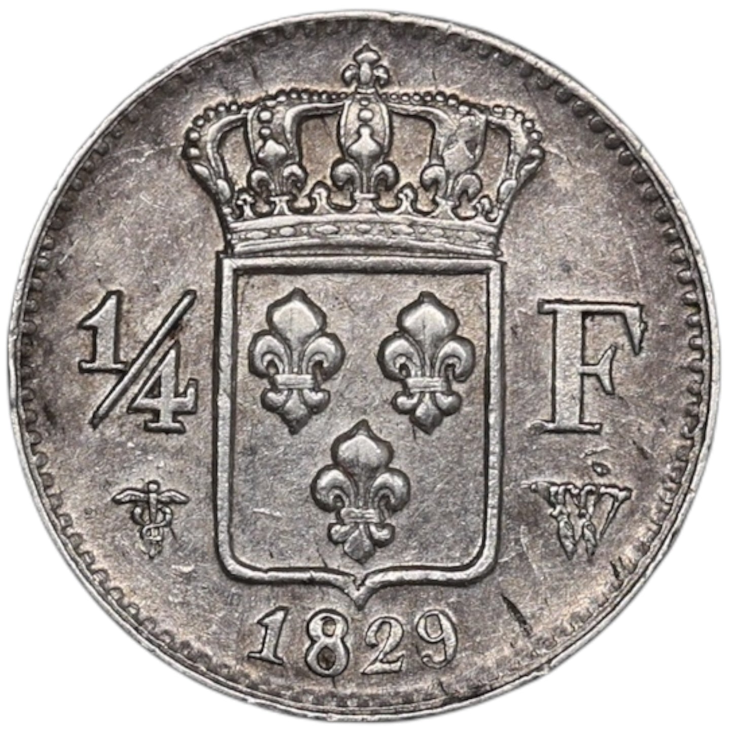 Charles X (1824-1830) 1/4 Quart de franc 1829 W Lille Argent 1.31 gr