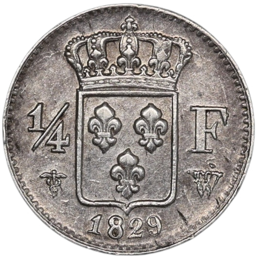 Charles X (1824-1830) 1/4 Quart de franc 1829 W Lille Argent 1.31 gr