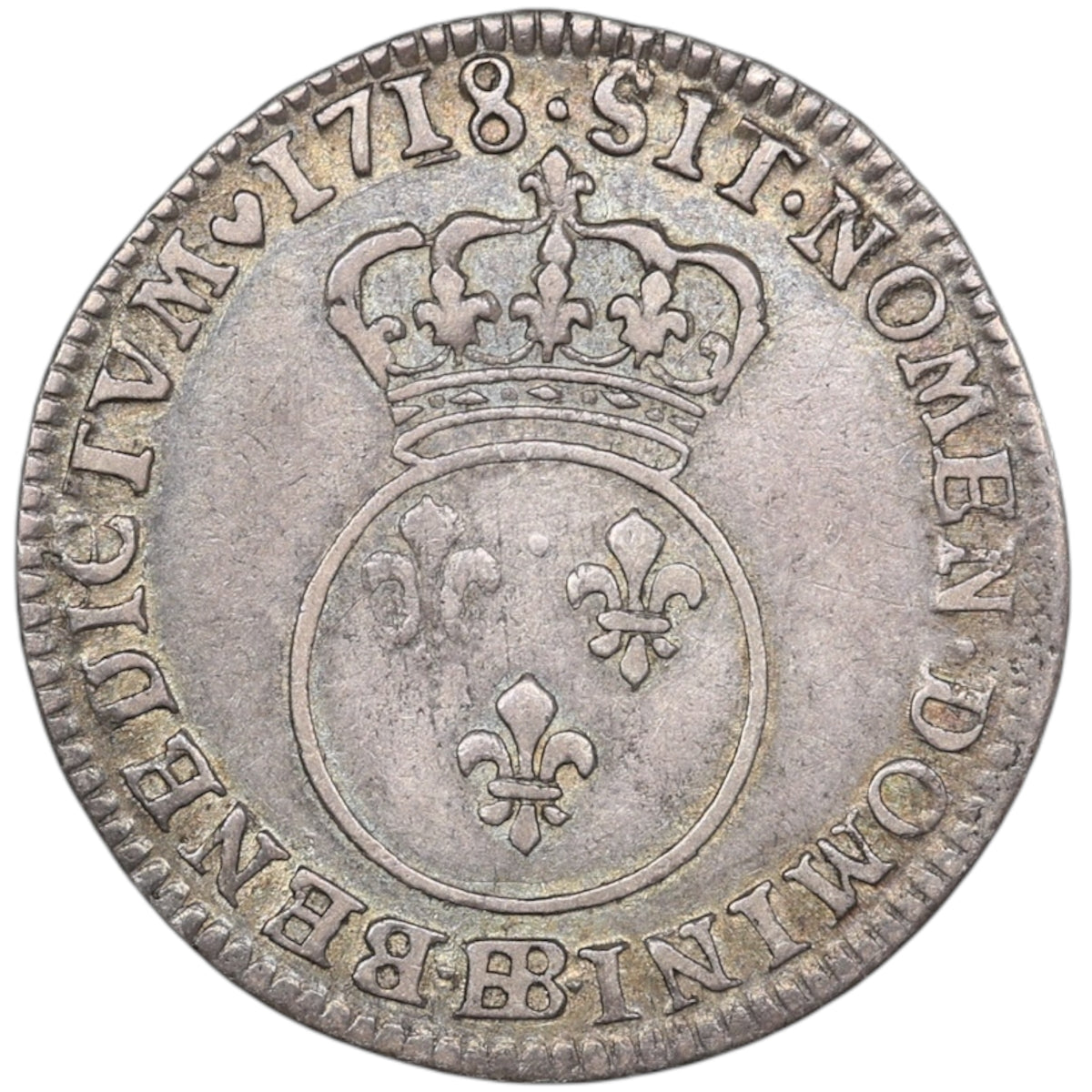 Louis XV (1715-1774) Dixième d'écu Vertugadin 1718 BB Strasbourg Argent 2.98 gr