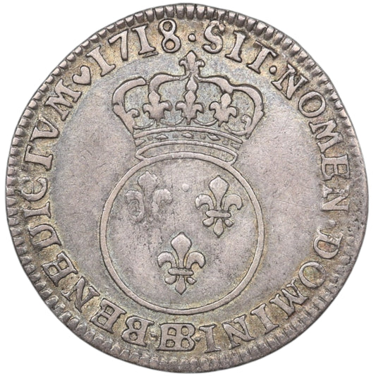 Louis XV (1715-1774) Dixième d'écu Vertugadin 1718 BB Strasbourg Argent 2.98 gr