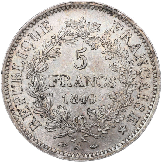 Seconde République 5 Francs 1849 A Paris Hercule Argent 24.97 gr