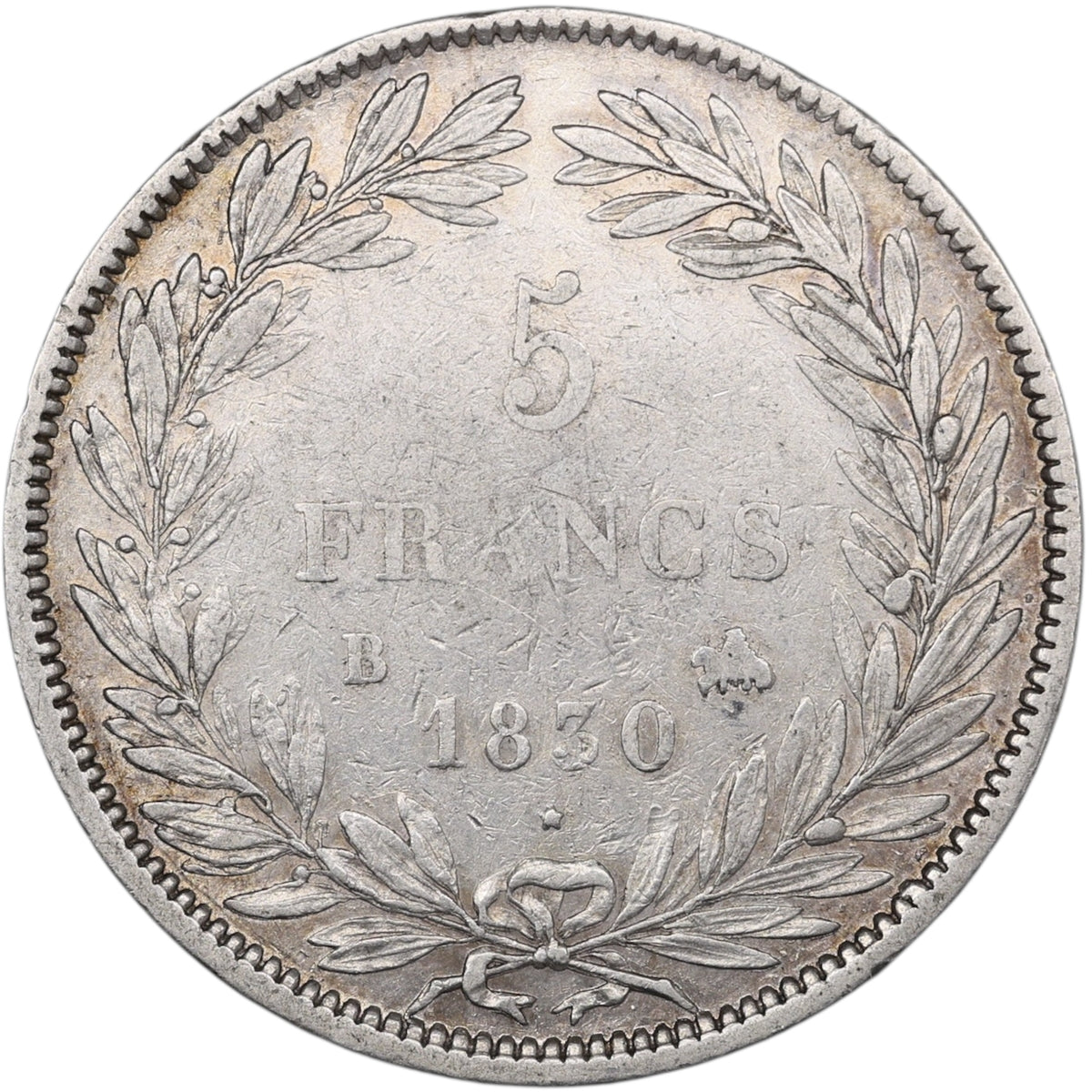 Louis-Philippe (1830-1848) 5 Francs Argent 1830 B Rouen Tiolier Tranche en creux 24.77 gr