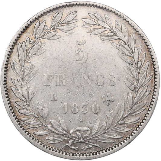 Louis-Philippe (1830-1848) 5 Francs Argent 1830 B Rouen Tiolier Tranche en creux 24.77 gr