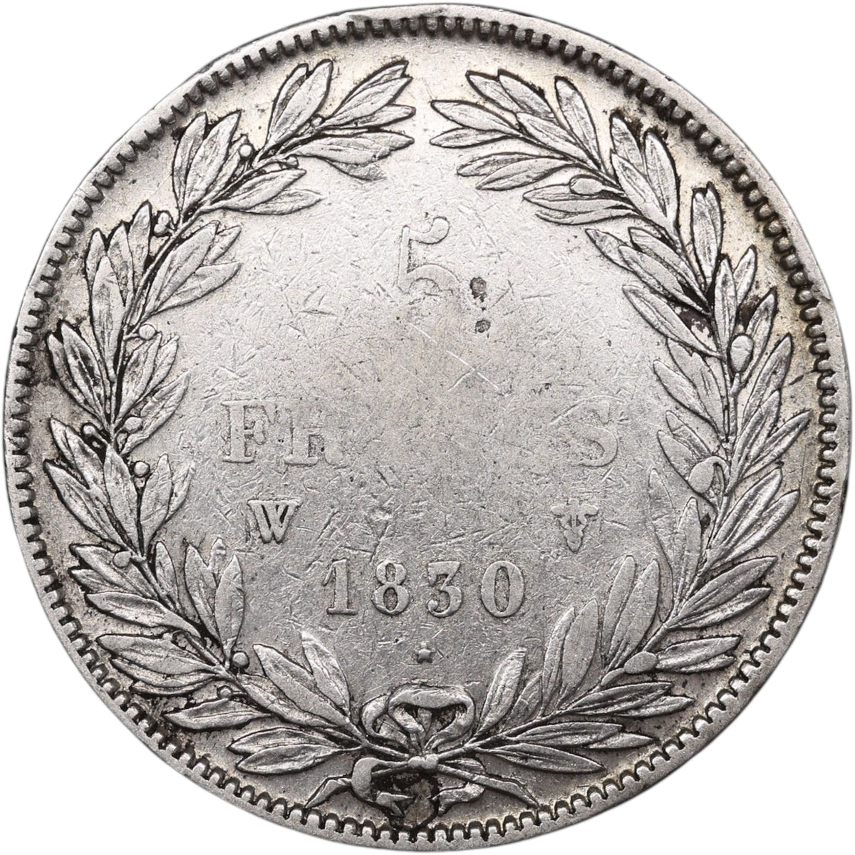 Louis-Philippe Ier (1830-1848) 5 Francs Argent 1830 W Lille Tiolier Tranche en creux 24.84 gr