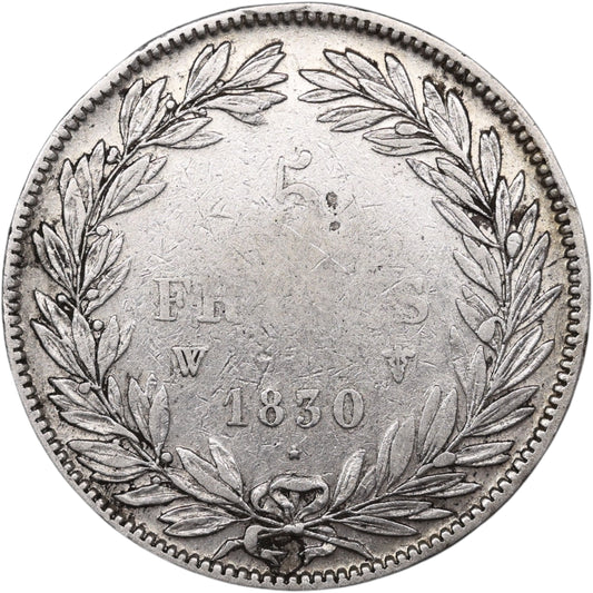 Louis-Philippe Ier (1830-1848) 5 Francs Argent 1830 W Lille Tiolier Tranche en creux 24.84 gr