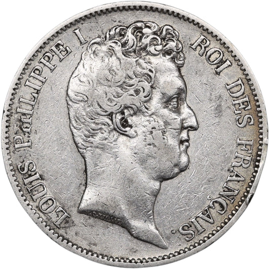 Louis-Philippe Ier (1830-1848) 5 Francs Argent 1830 W Lille Tiolier Tranche en creux 24.84 gr