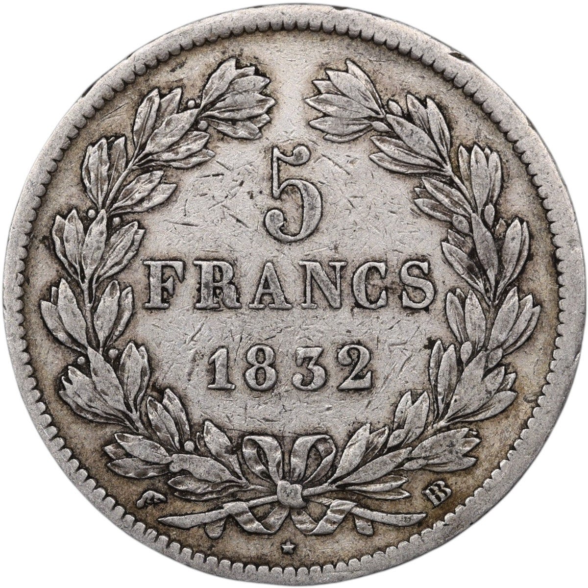 Louis-Philippe Ier (1830-1848) 5 Francs Argent 1832 BB Strasbourg Domard 2ème type 24.90 gr