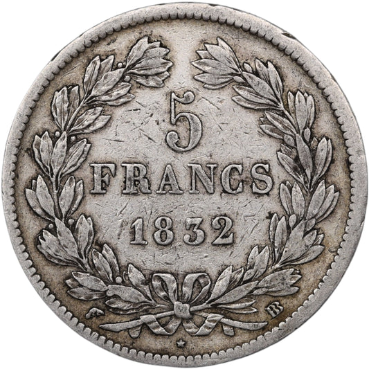 Louis-Philippe Ier (1830-1848) 5 Francs Argent 1832 BB Strasbourg Domard 2ème type 24.90 gr