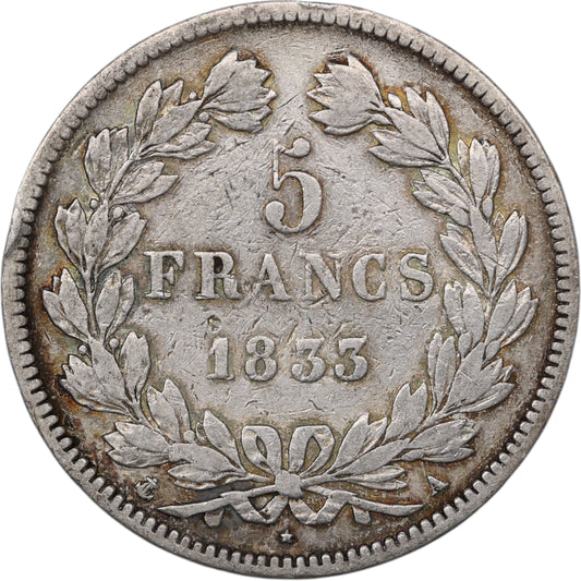 Louis-Philippe Ier (1830-1848) 5 Francs Argent 1833 A Paris Domard 2ème type 24.61 gr